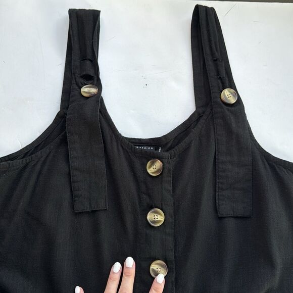 ASOS Linen Button Strap Jumpsuit Size 6 Black Boho Lightweight Pockets Lagenlook - Picture 5 of 16